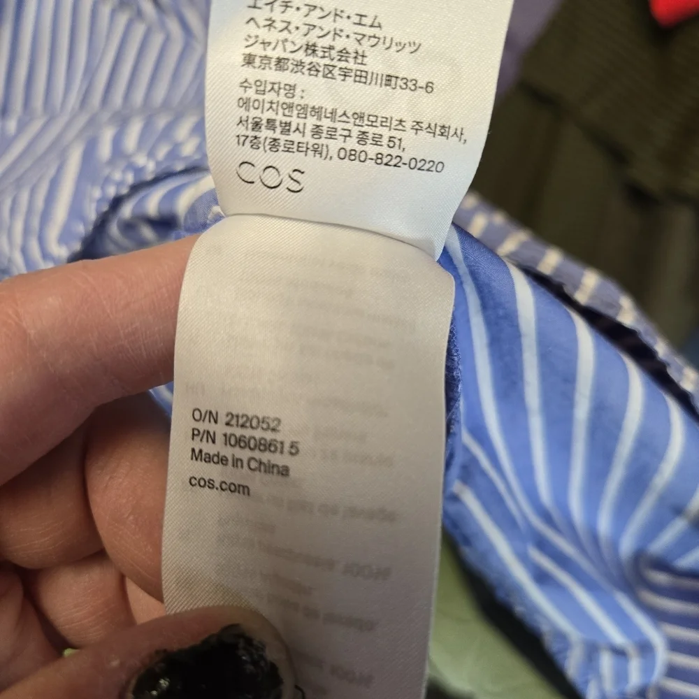 COS Voluminous Poplin Blue White Striped Balloon Oversized Long Midi Dress - Picture 7 of 16